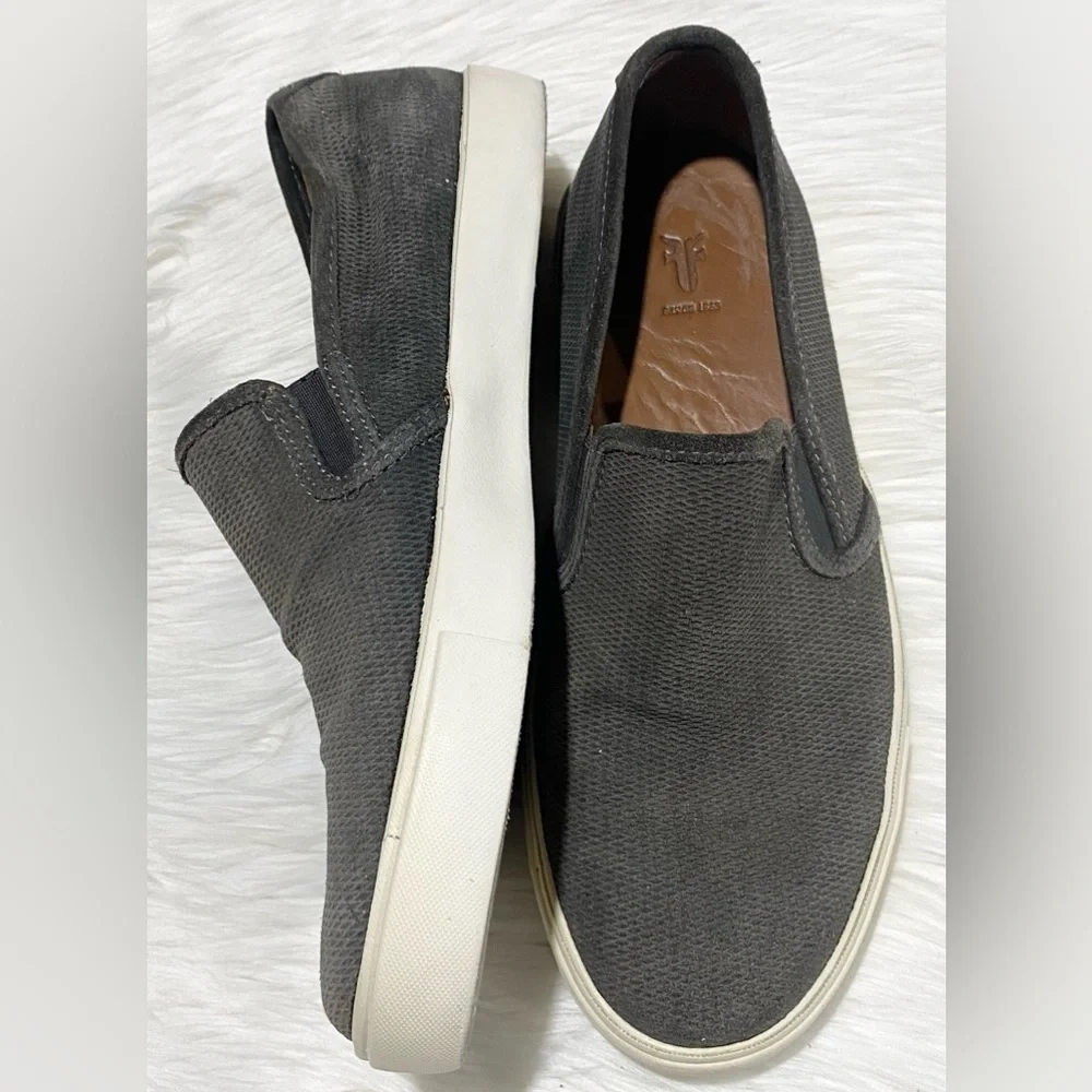 Frye Brett‎ Leather Perf Slip On Loafer Shoes Slate Gray 9.5